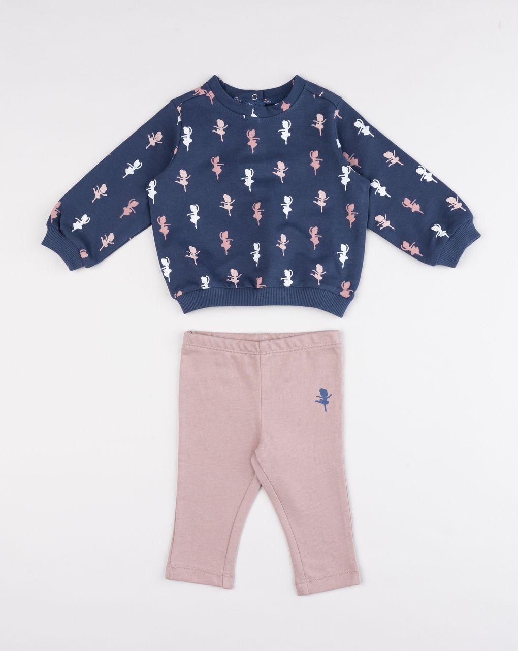 Jogger garzato bimba 2 pezzi felpa blu notte e leggings rosa
