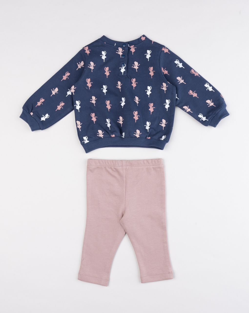 Jogger garzato bimba 2 pezzi felpa blu notte e leggings rosa