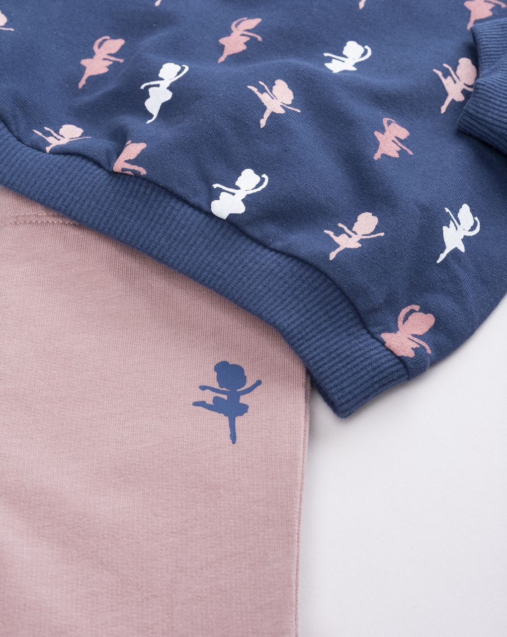 Jogger garzato bimba 2 pezzi felpa blu notte e leggings rosa