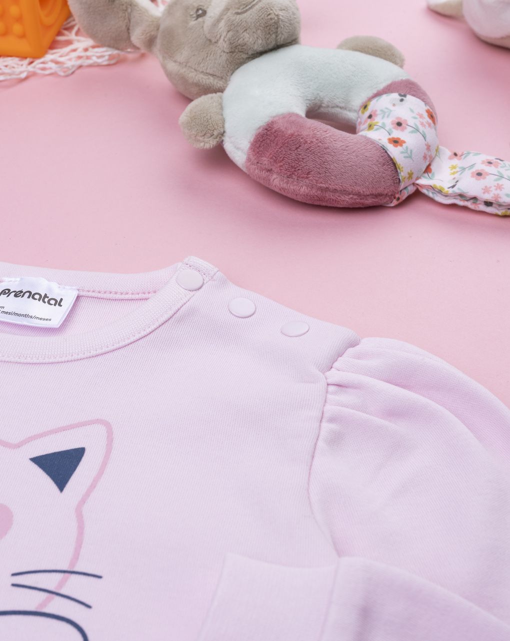 Pigiama bimba rosa cuori e gatto