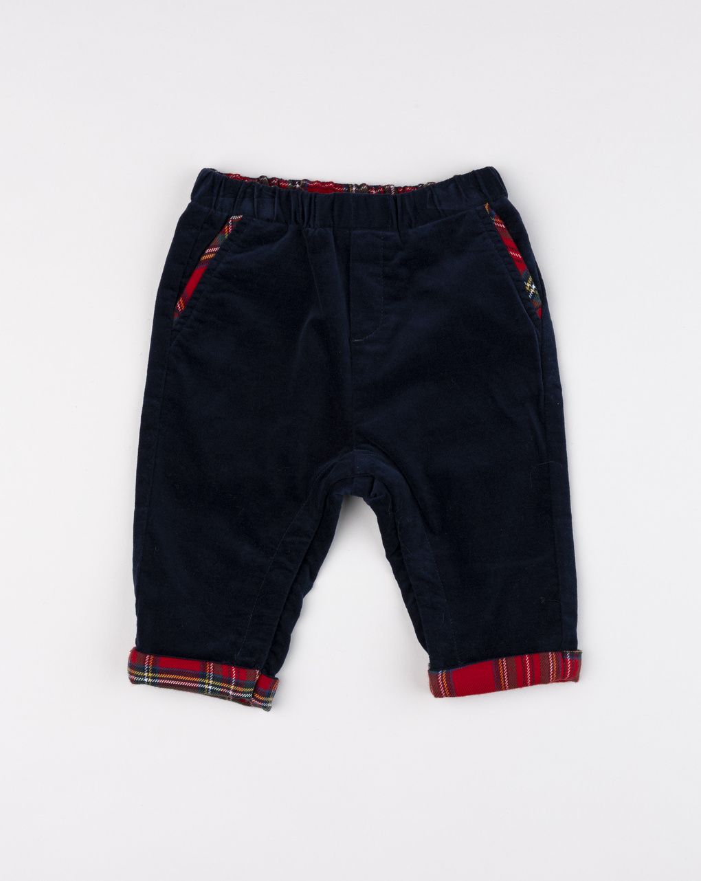 Pantalone classico blu scuro con dettagli scozzesi da bimbo