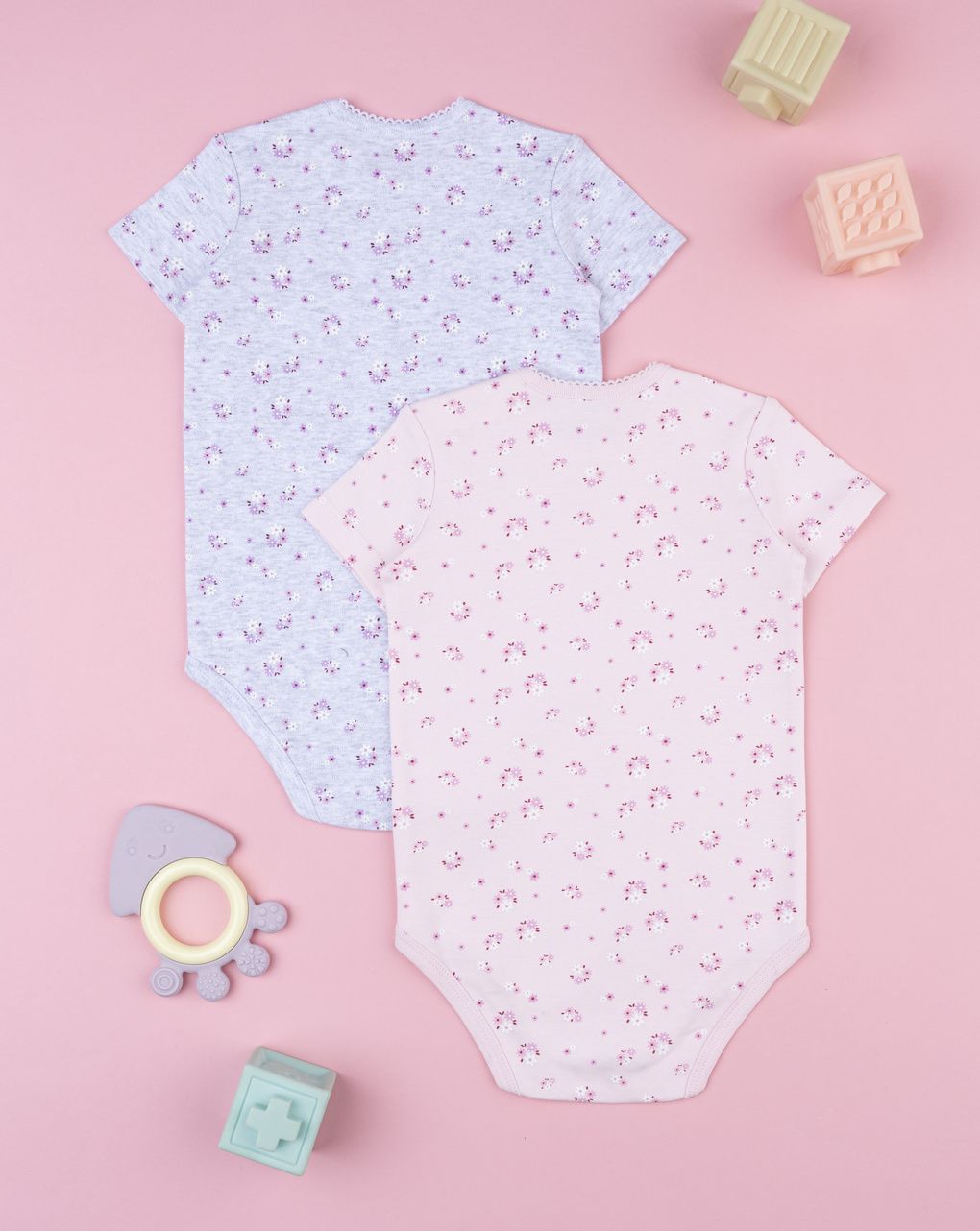 Pack 2 body bimba rosa/grigio fiorellini