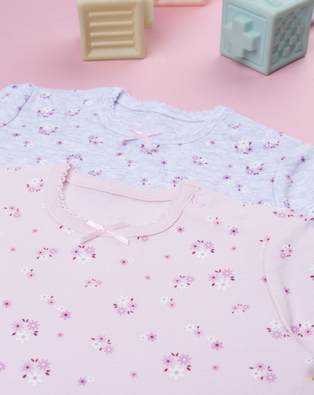 Pack 2 body bimba rosa/grigio fiorellini