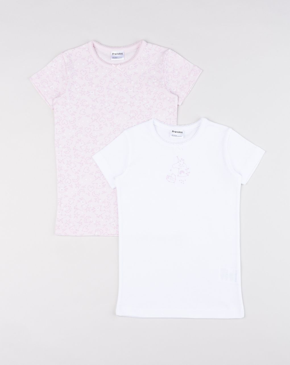 Set 2  t-shirt intime da bambina bianco/rosa unicorni