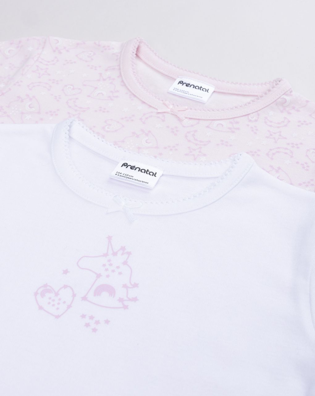 Set 2  t-shirt intime da bambina bianco/rosa unicorni