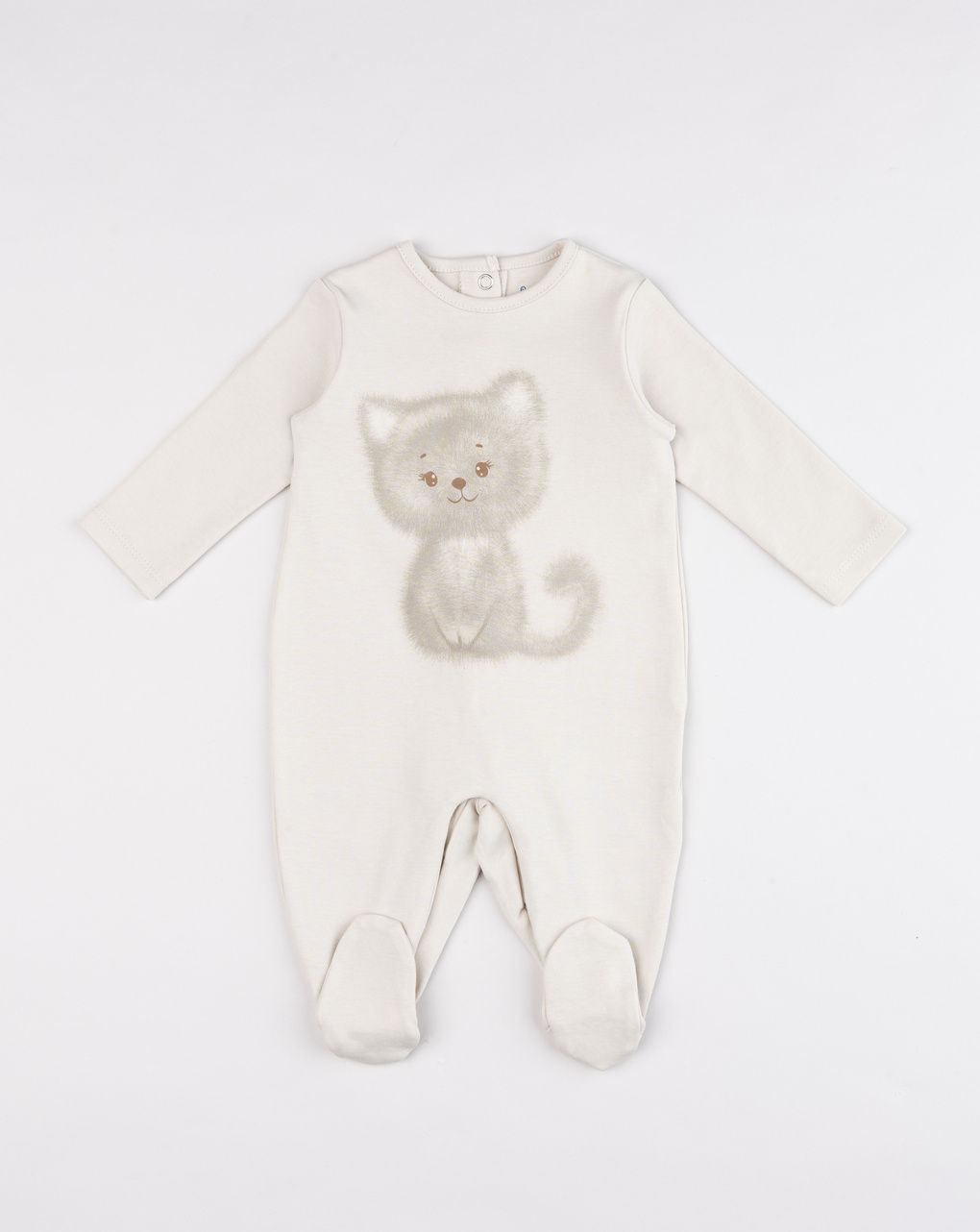 Tutina neonato beige con gattino