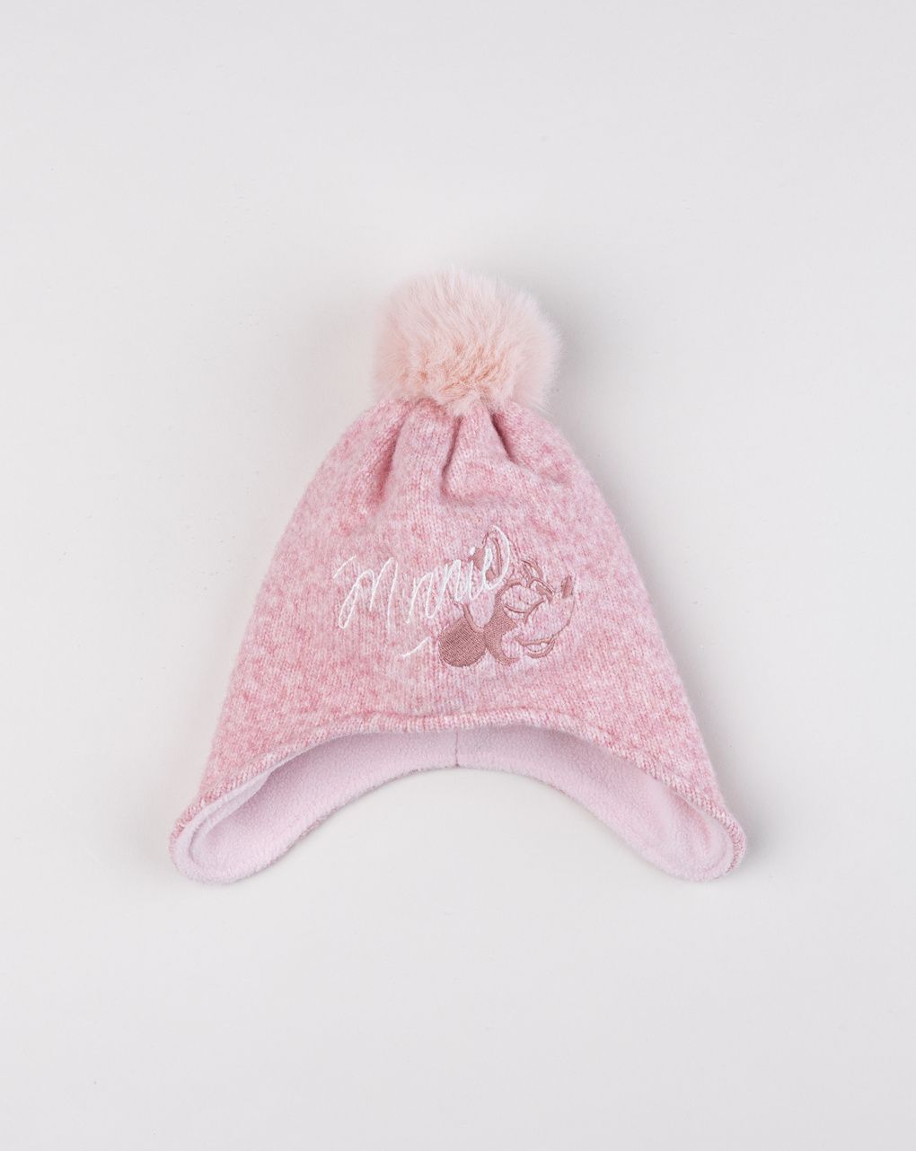 Cappello bambina rosa con paraorecchie e ricamo minnie