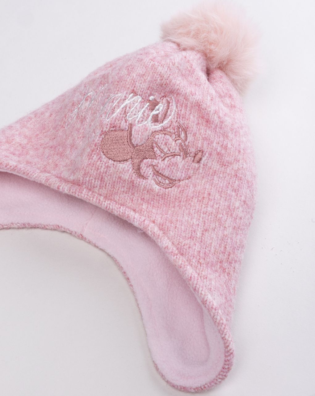 Cappello bambina rosa con paraorecchie e ricamo minnie