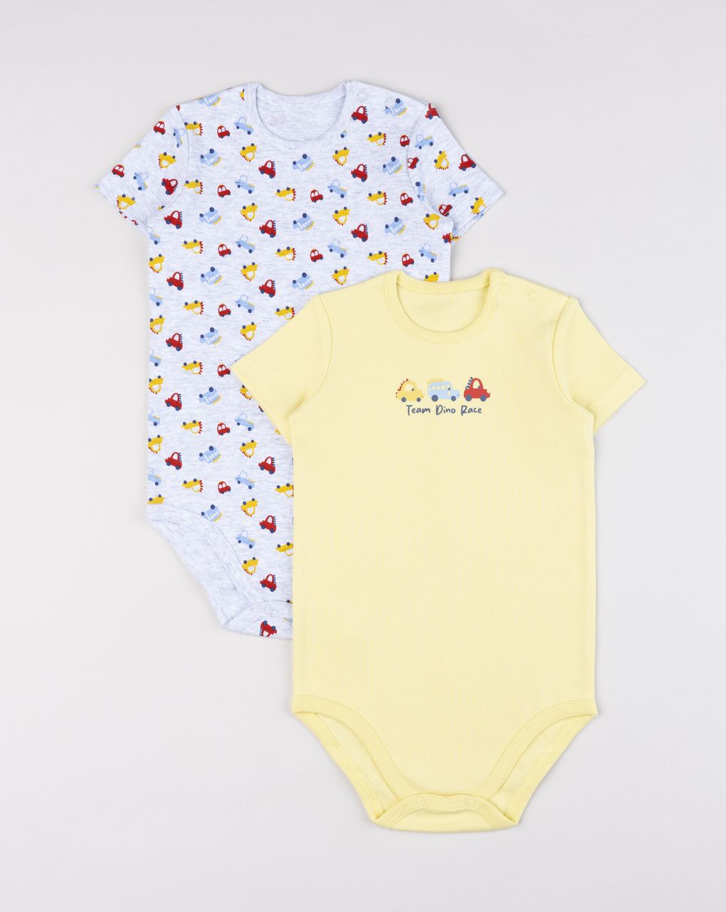 Set 2 body neonato mezza manica macchinine grigio/giallo