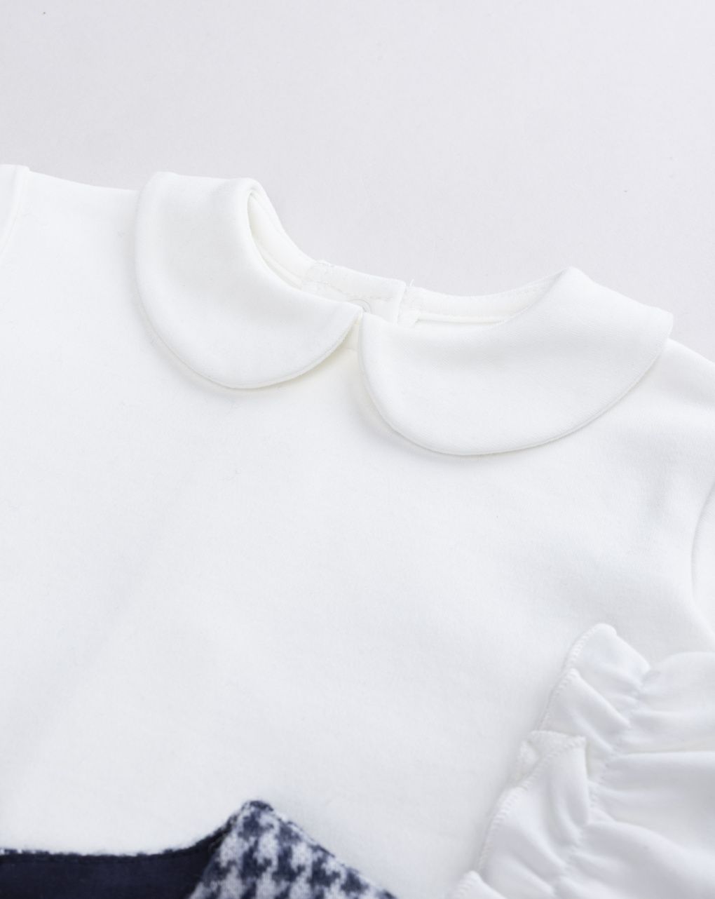 Completo 2 pezzi neonata lupetto bianco e vestito pied-de-poule
