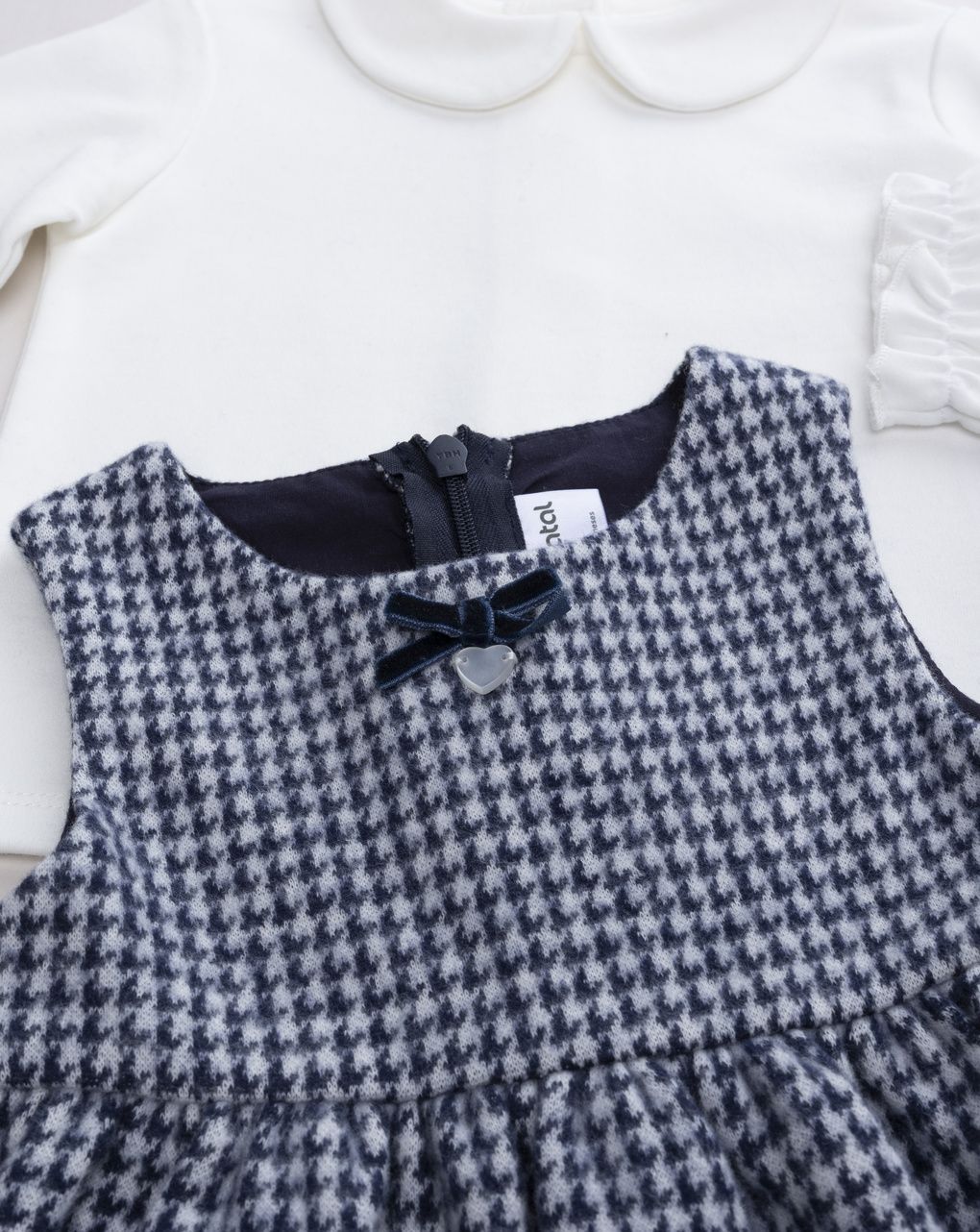 Completo 2 pezzi neonata lupetto bianco e vestito pied-de-poule