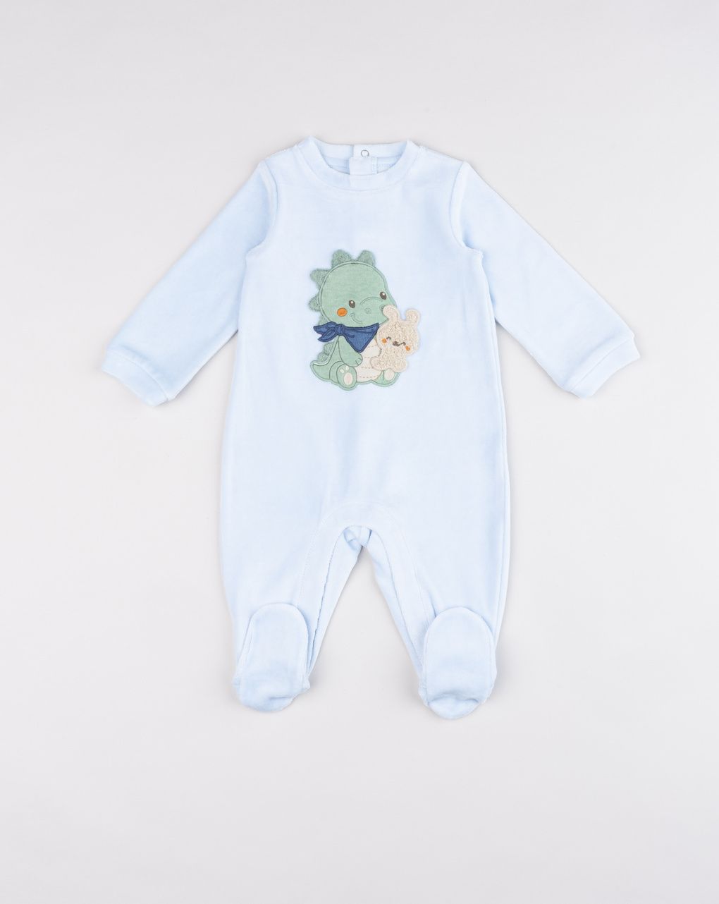 Tutina neonato azzurra in ciniglia draghetto