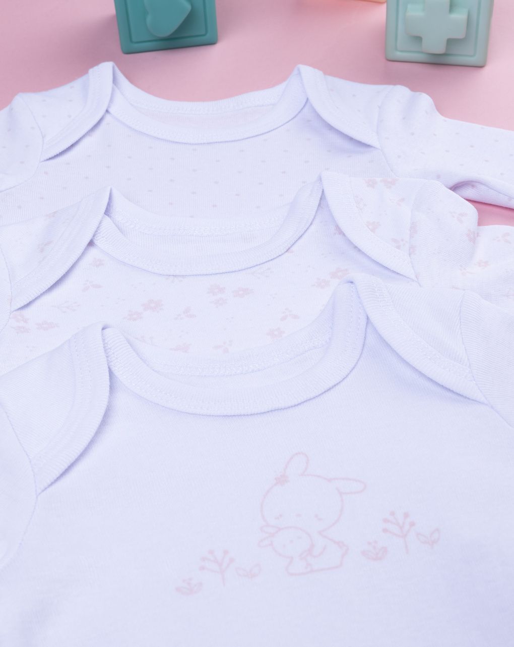 Pack 5 body bimba a costina bianco/rosa