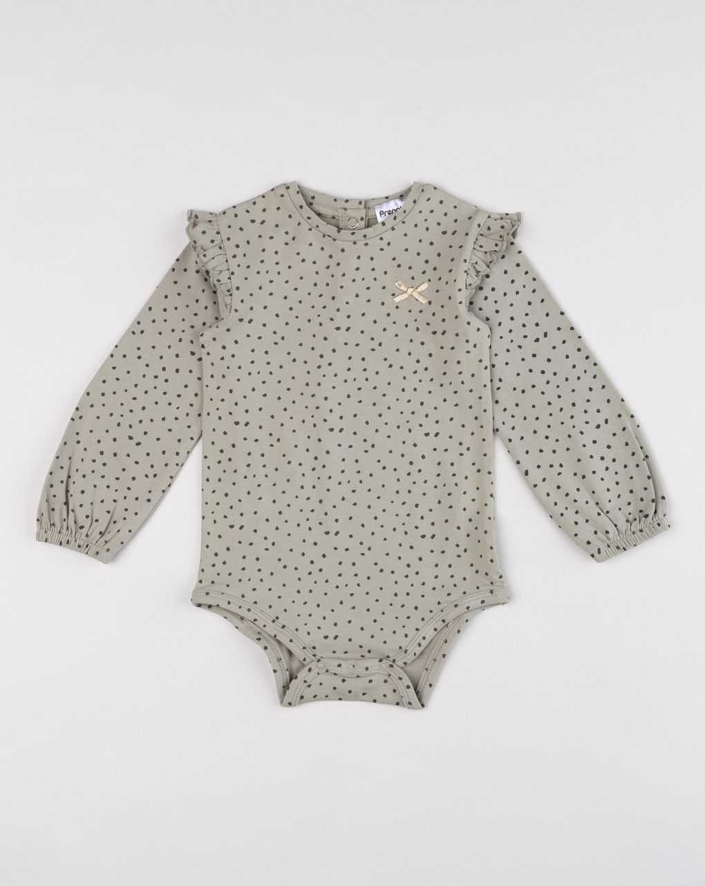 Body bimba manica lunga verde con micro fantasia e volant