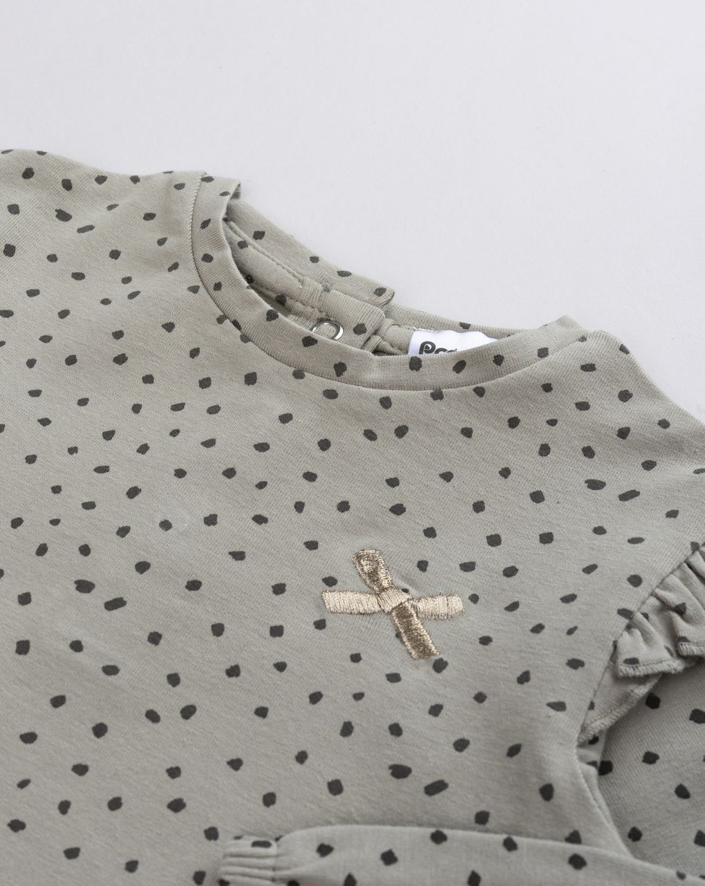 Body bimba manica lunga verde con micro fantasia e volant