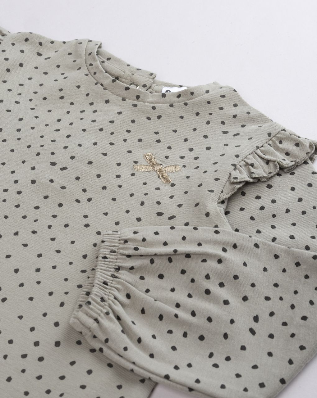 Body bimba manica lunga verde con micro fantasia e volant