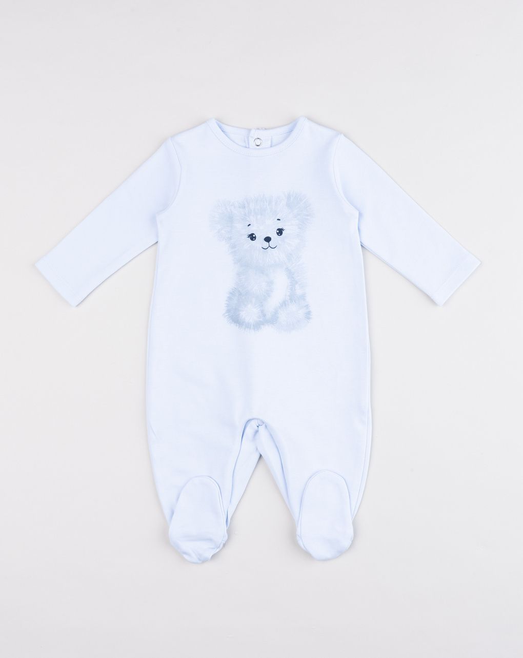 Tutina neonato in cotone azzurro chiaro con stampa orsetto
