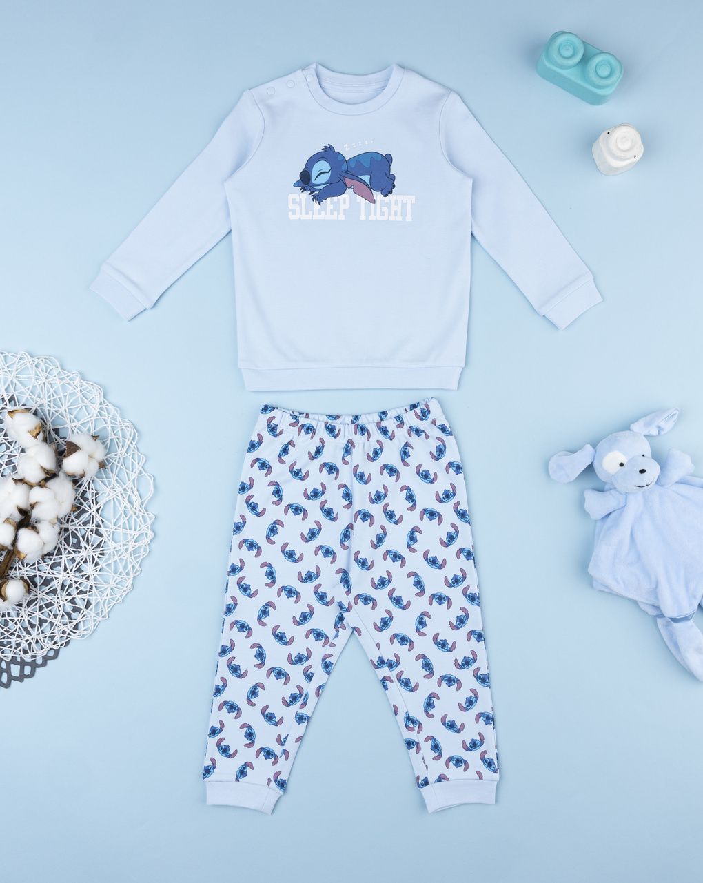 Pigiama 2 pezzi interlock bimbo azzurro stitch