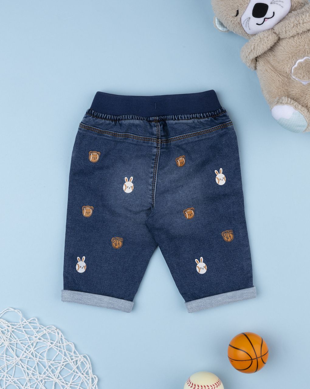 Pantaloni denim bimbo ricami allover