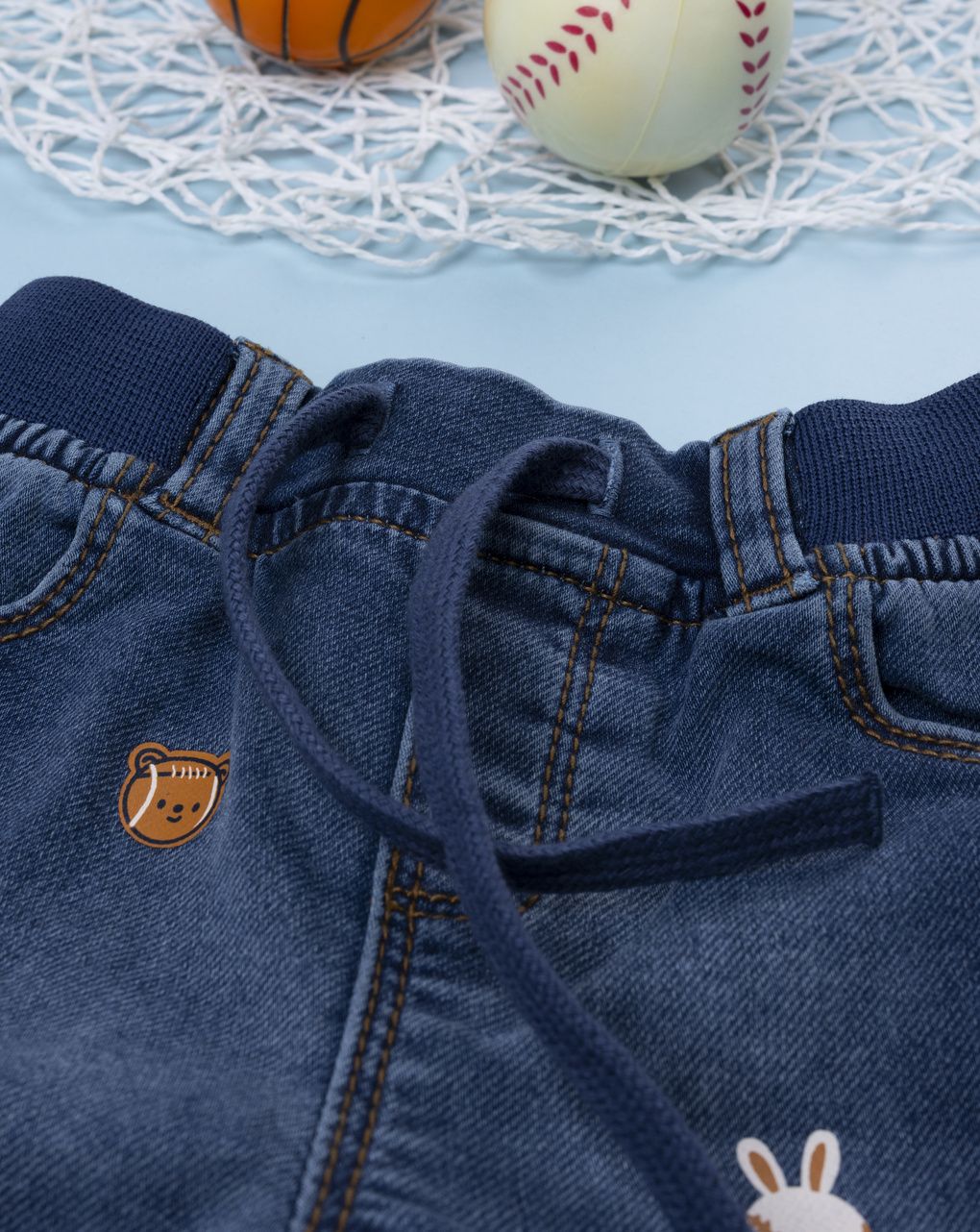 Pantaloni denim bimbo ricami allover
