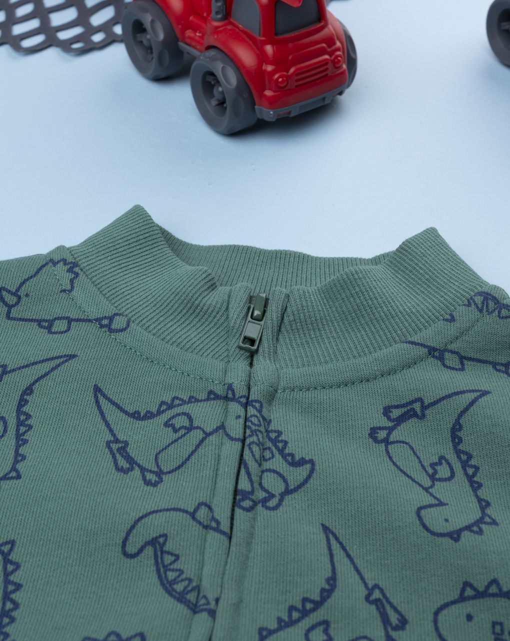 Felpa garzata bimbo girocollo verde stampata dinosauri