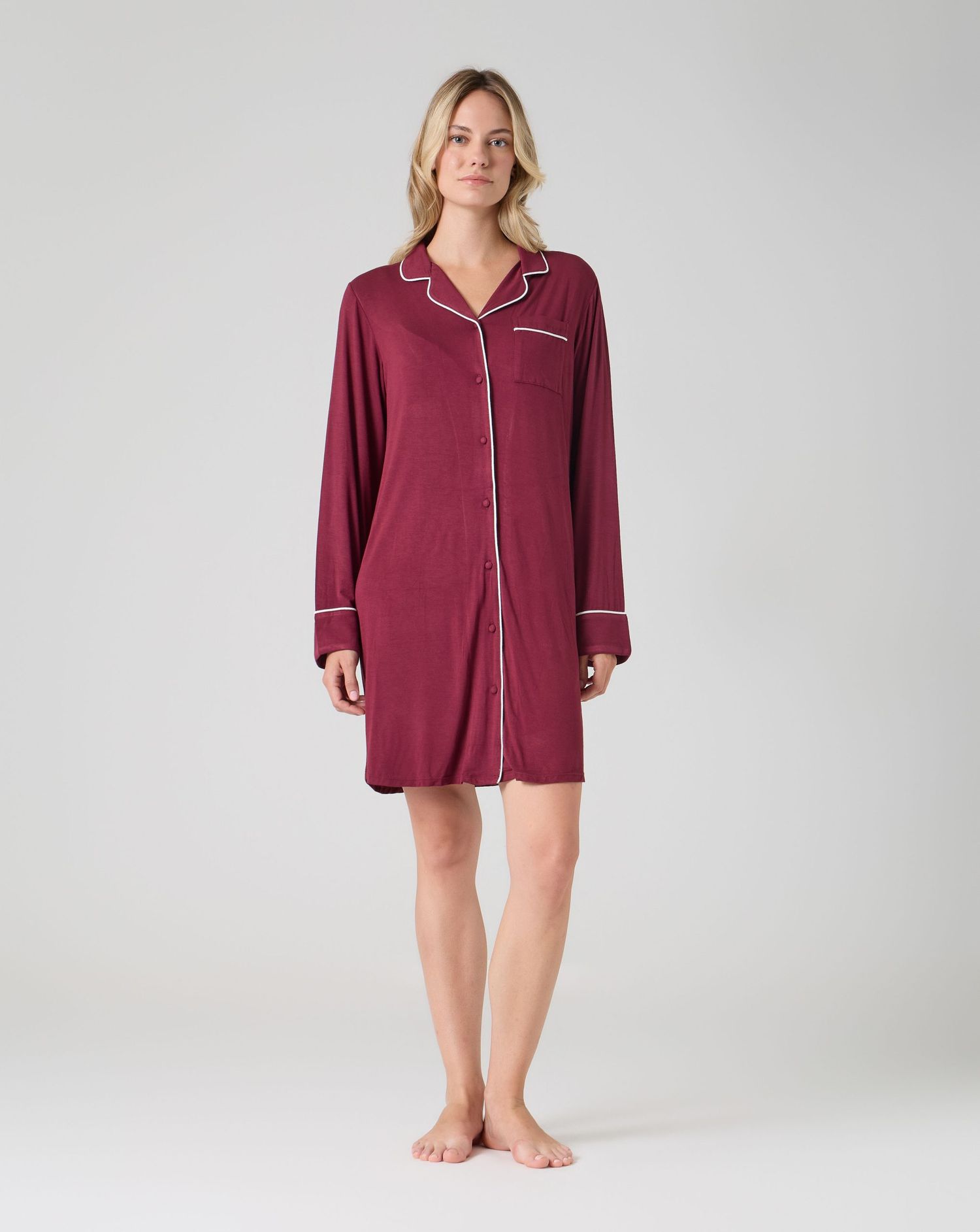 Camicia da notte premaman  a maniche lunghe bordeaux