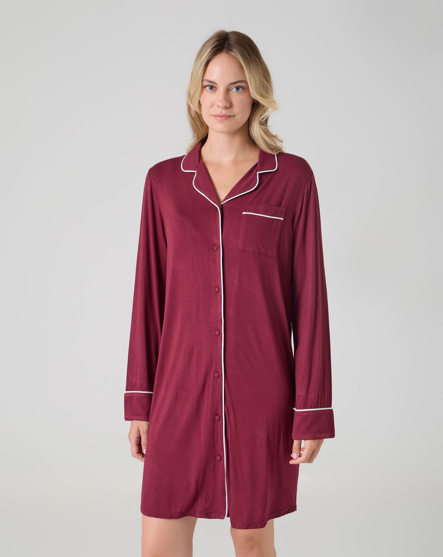 Camicia da notte premaman  a maniche lunghe bordeaux