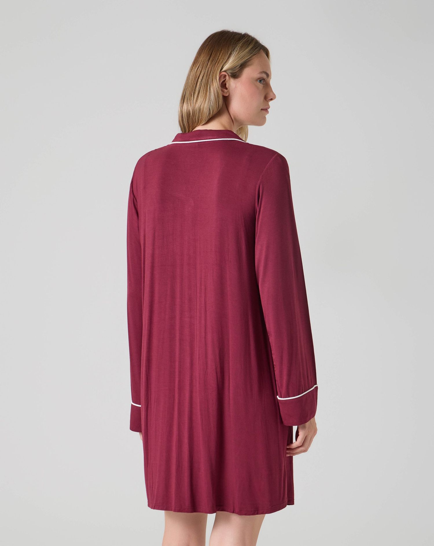 Camicia da notte premaman  a maniche lunghe bordeaux