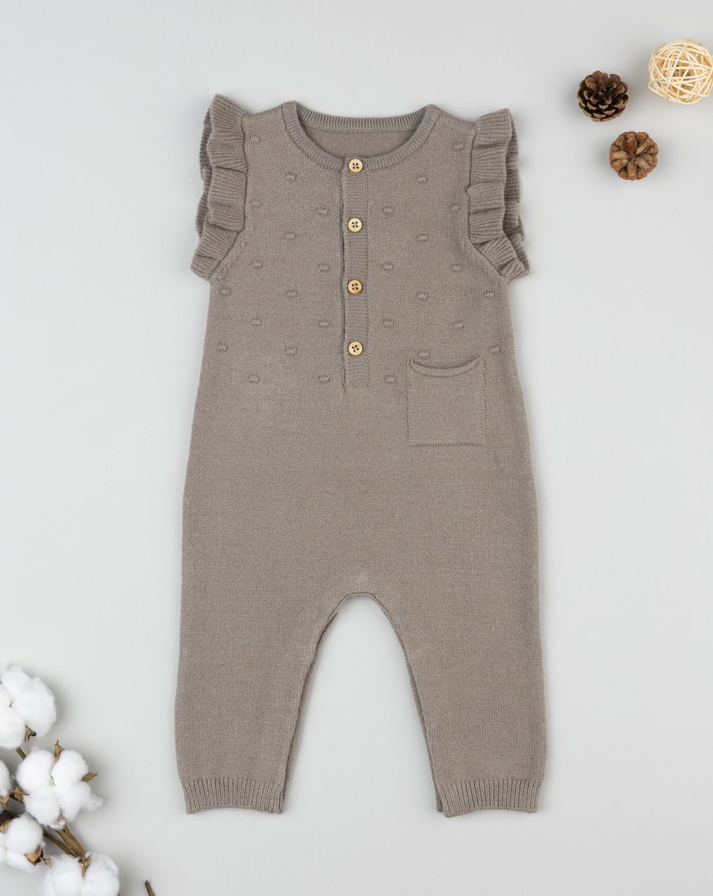 Salopette tricot marrone neonata