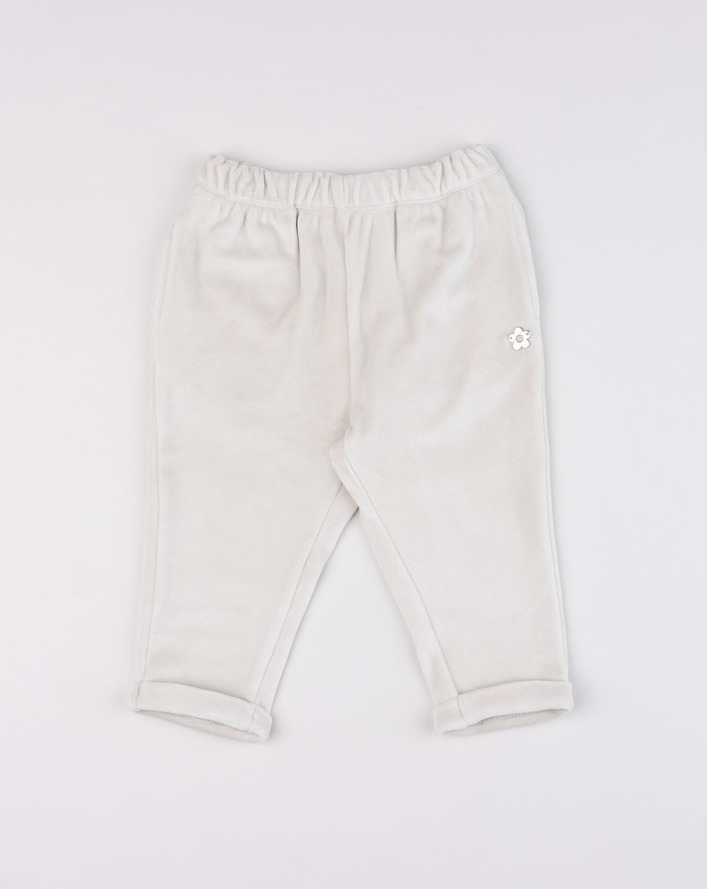 Pantalone ciniglia bimba beige con margherita