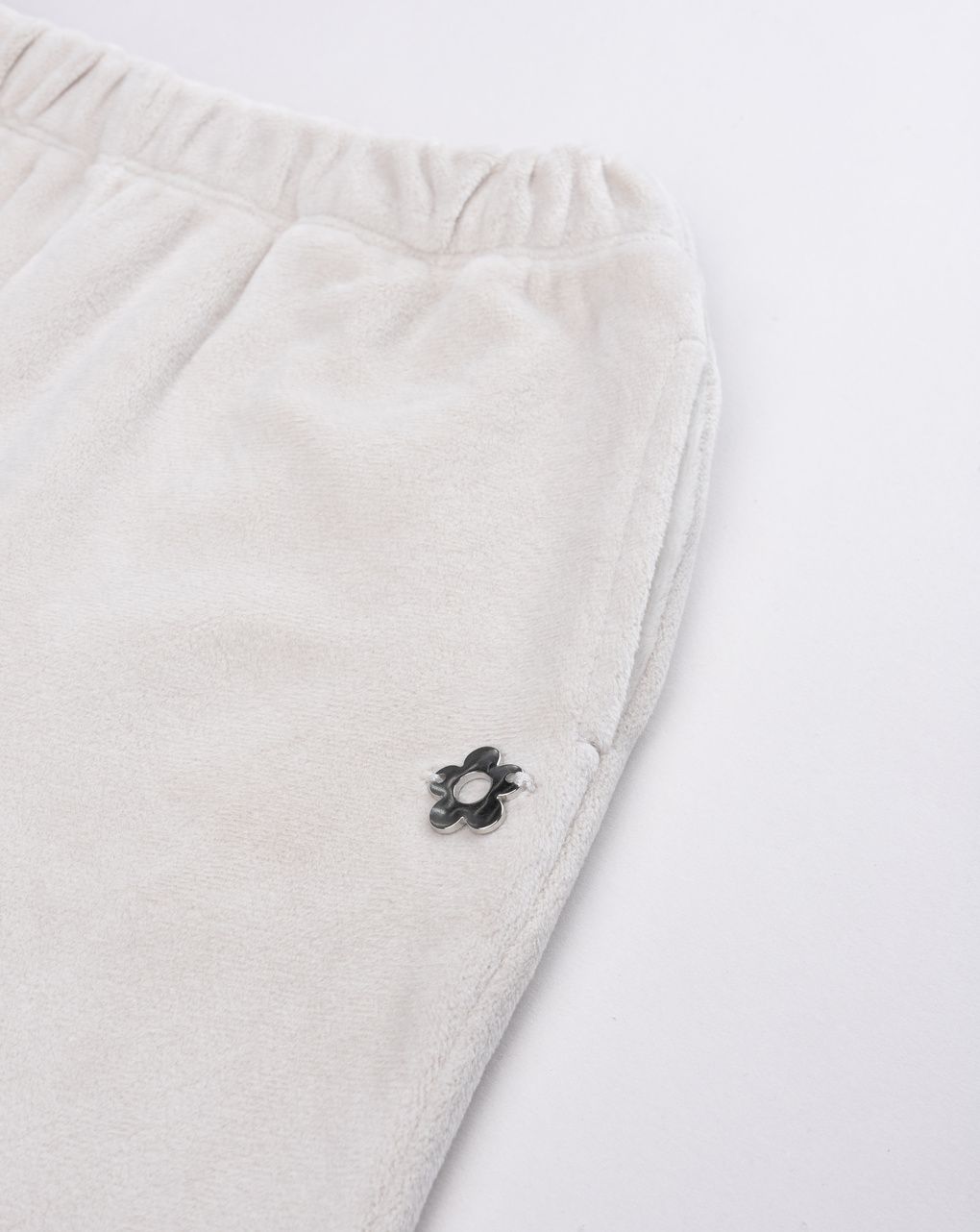 Pantalone ciniglia bimba beige con margherita