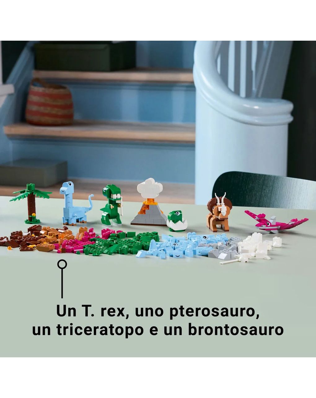 Lego classic 11041 dinosauri creativi, giochi bambini 5+, colorati animali giocattolo da costruire come t. rex e triceratopo