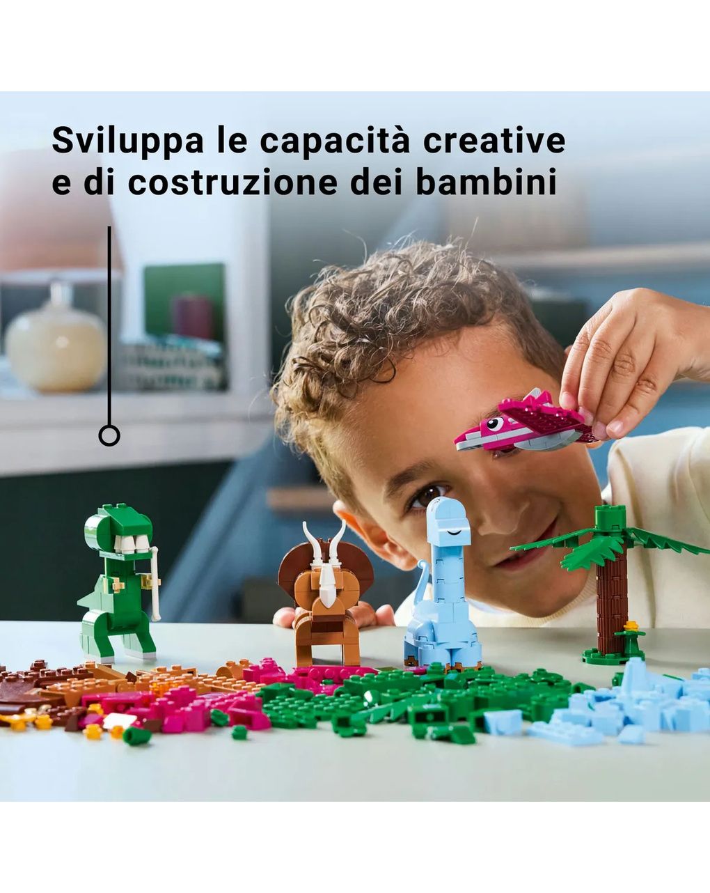 Lego classic 11041 dinosauri creativi, giochi bambini 5+, colorati animali giocattolo da costruire come t. rex e triceratopo