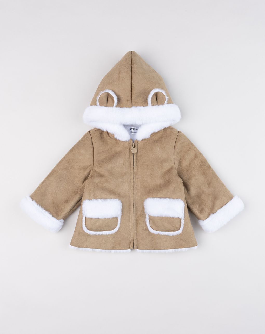 Cappotto neonato effetto scamosciato cappuccio "orsetto"