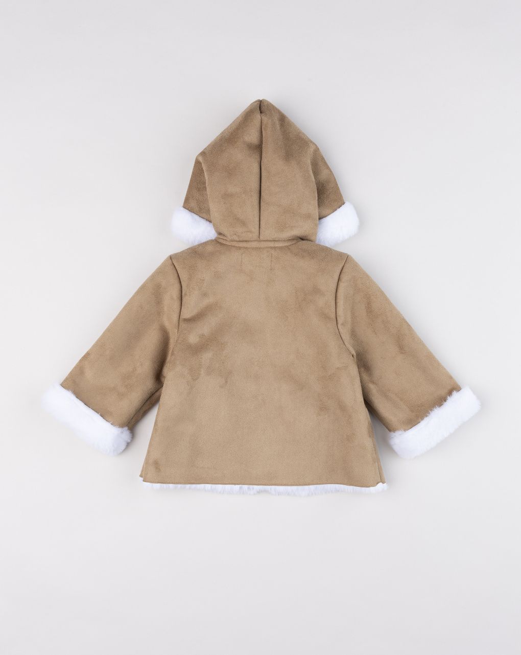 Cappotto neonato effetto scamosciato cappuccio "orsetto"