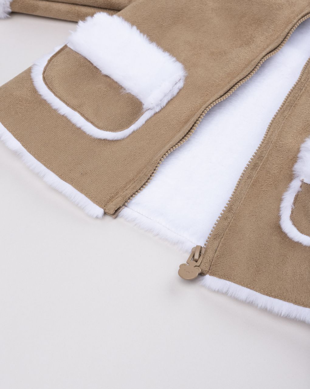 Cappotto neonato effetto scamosciato cappuccio "orsetto"