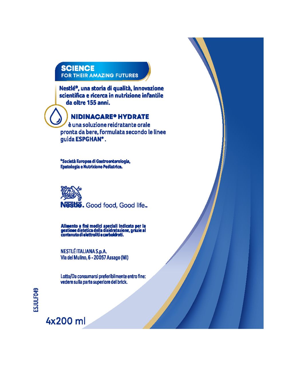 Nidinacare hydrate alimento a fini medici speciali, 4 brick da 200ml - nestle'