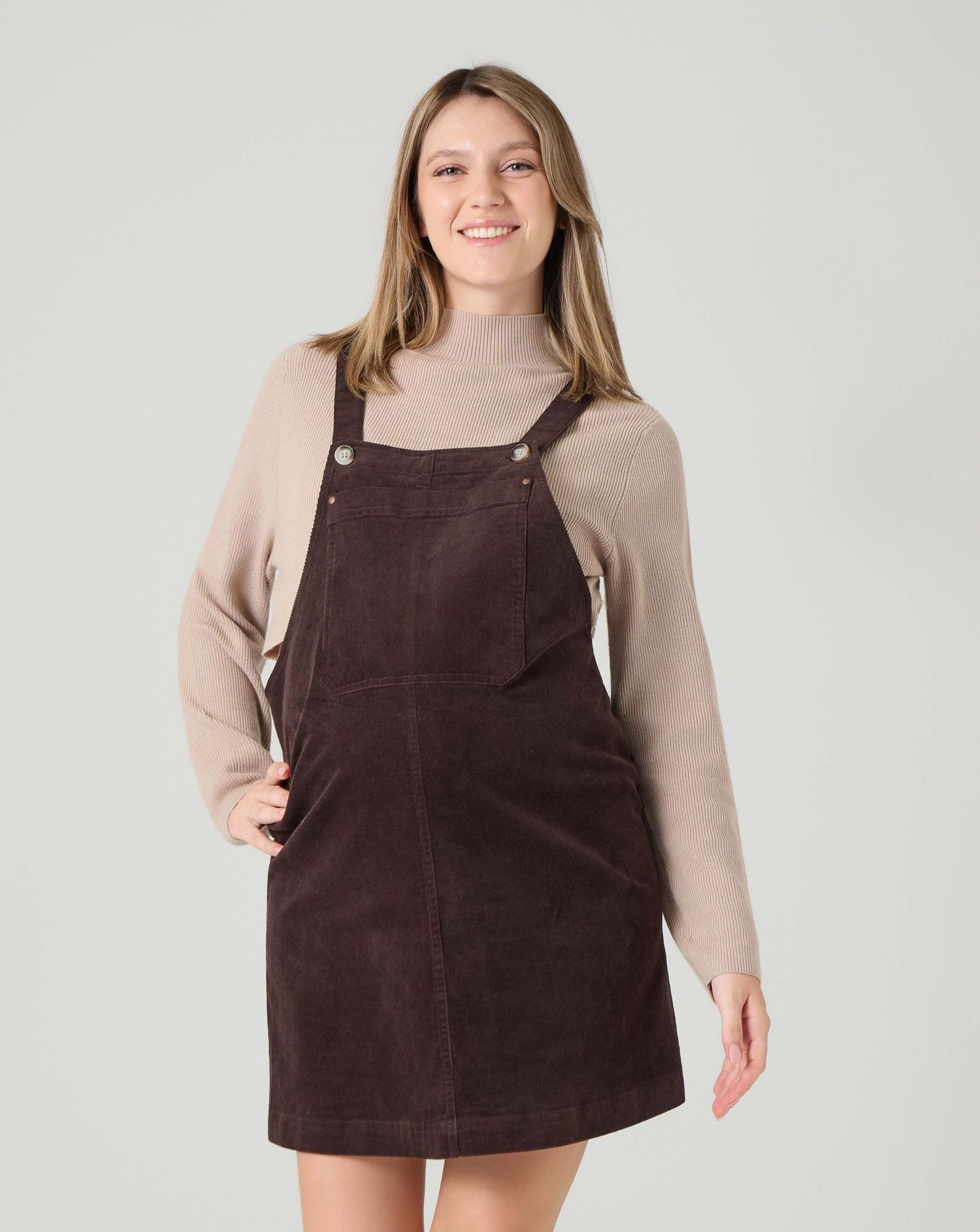 Salopette premaman velluto stretch marrone