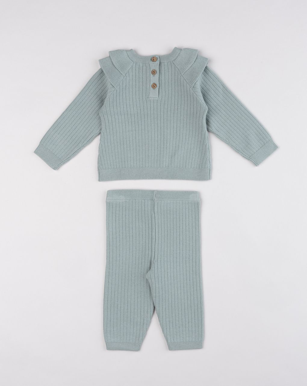 Jogger bimba verde salvia con fiore ricamato e volant