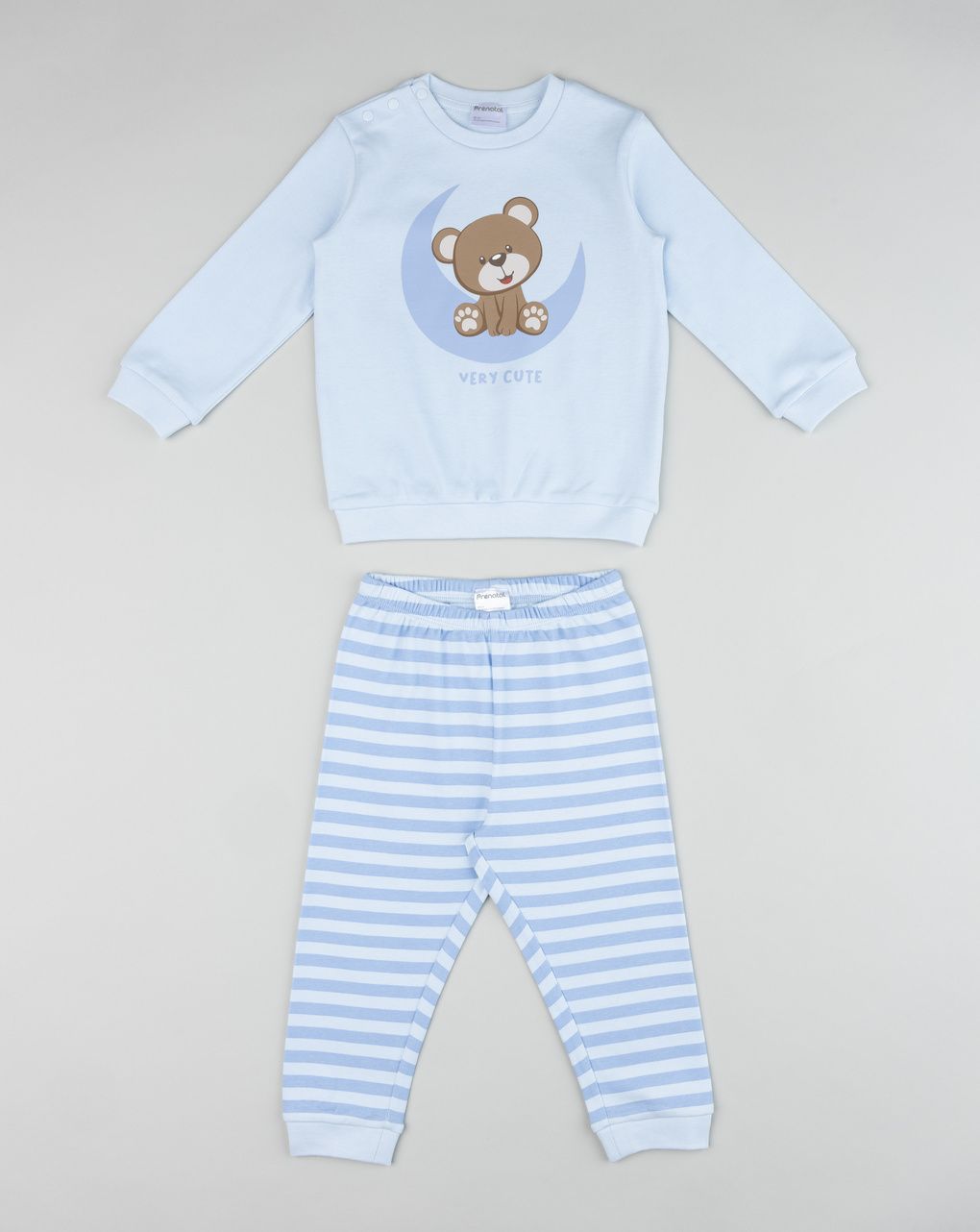 Pigiama interlock lungo due pezzi bimbo azzurro "orsetto"