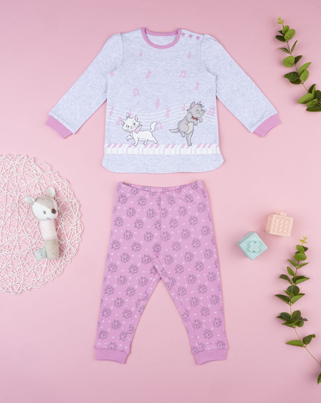 Pigiama bimba grigio/rosa aristogatti