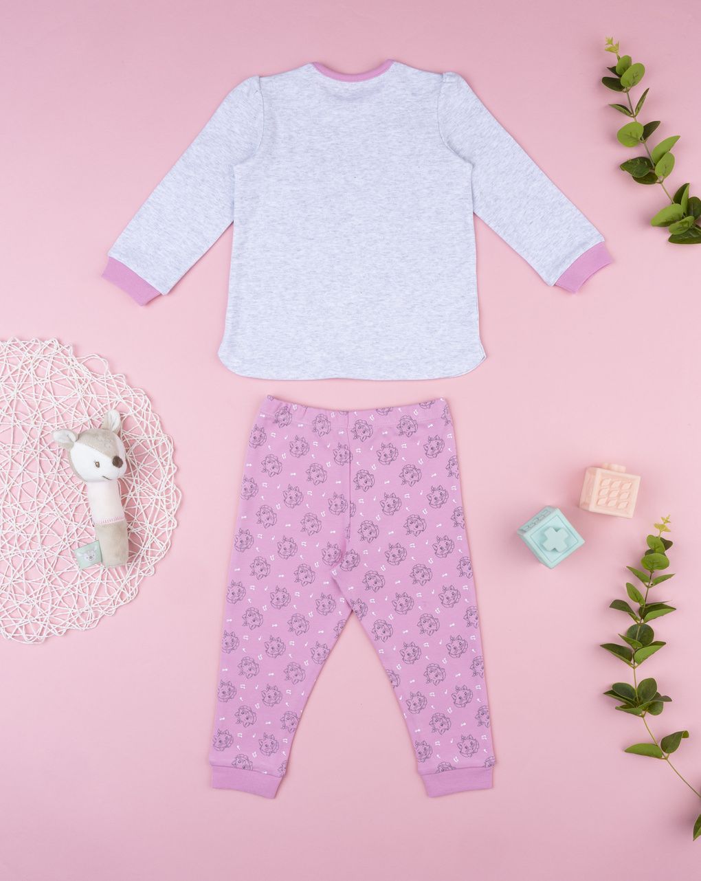 Pigiama bimba grigio/rosa aristogatti