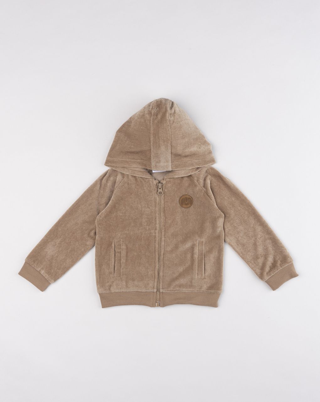 Cardigan con cappuccio e patch a forma di cane beige bimbo