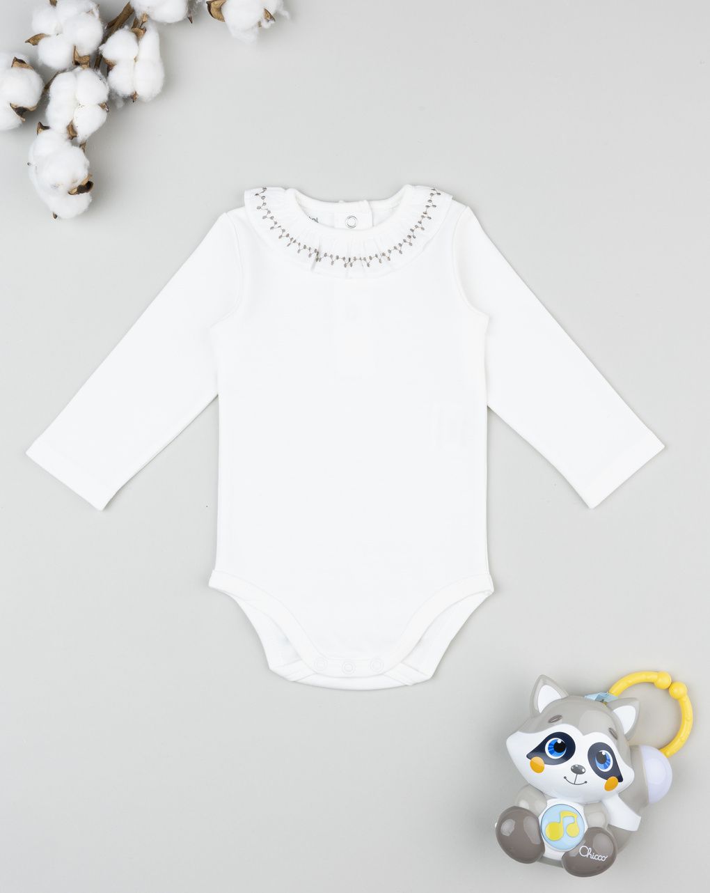 Body bimba bianco colletto ricamato