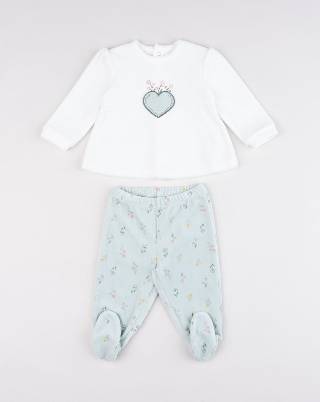 Completo da neonata 2 pezzi maglia e ghette verde e bianco