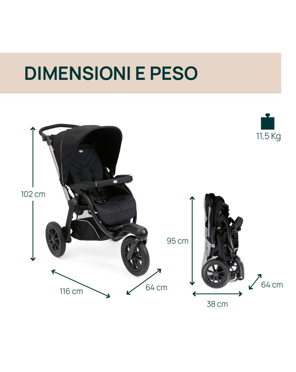 Passeggino activ3 ebony - chicco