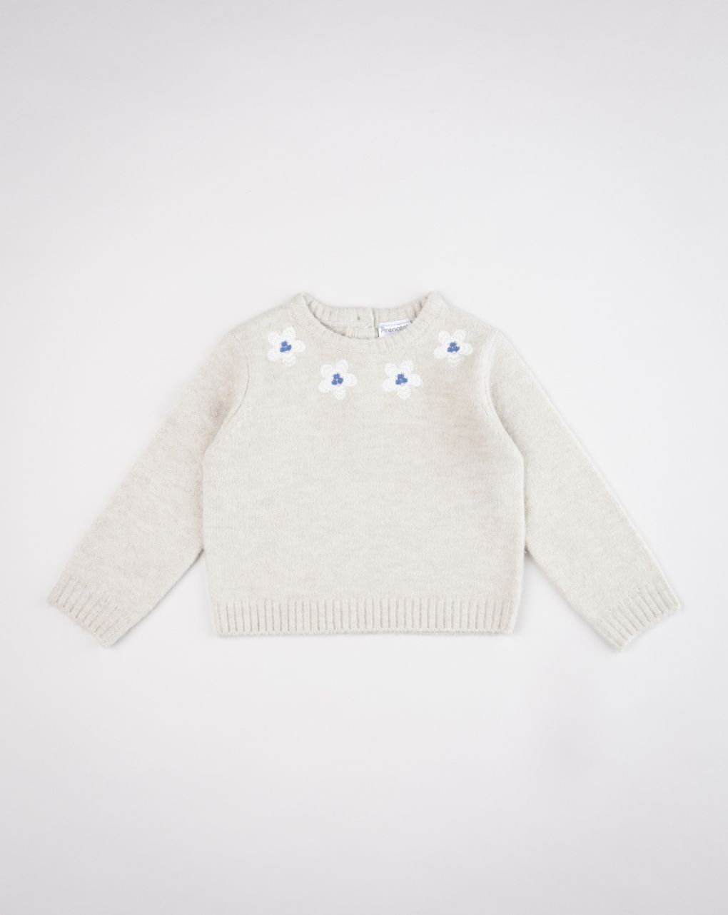 Maglioncino in maglia beige bimba con fiorellini ricamati