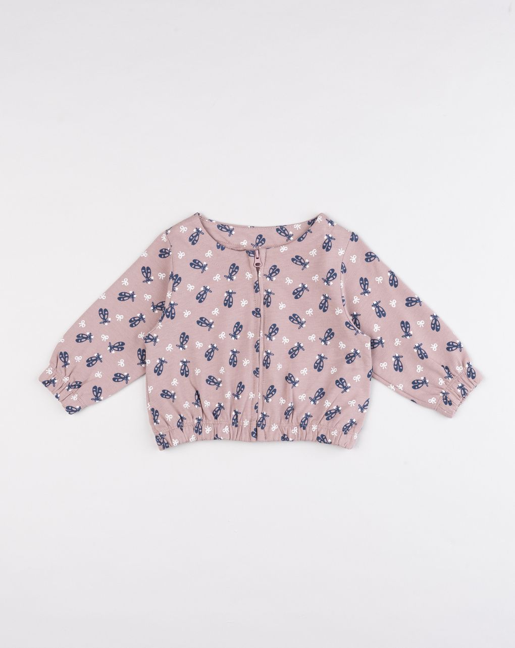 Cardigan garzato zip bambina rosa in cotone con stampa scarpette