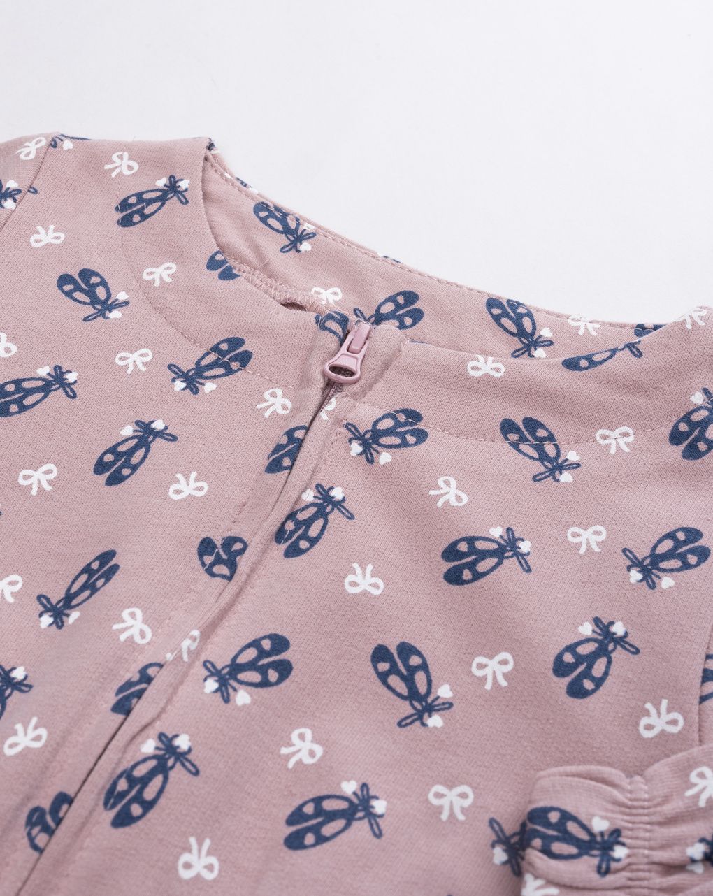 Cardigan garzato zip bambina rosa in cotone con stampa scarpette