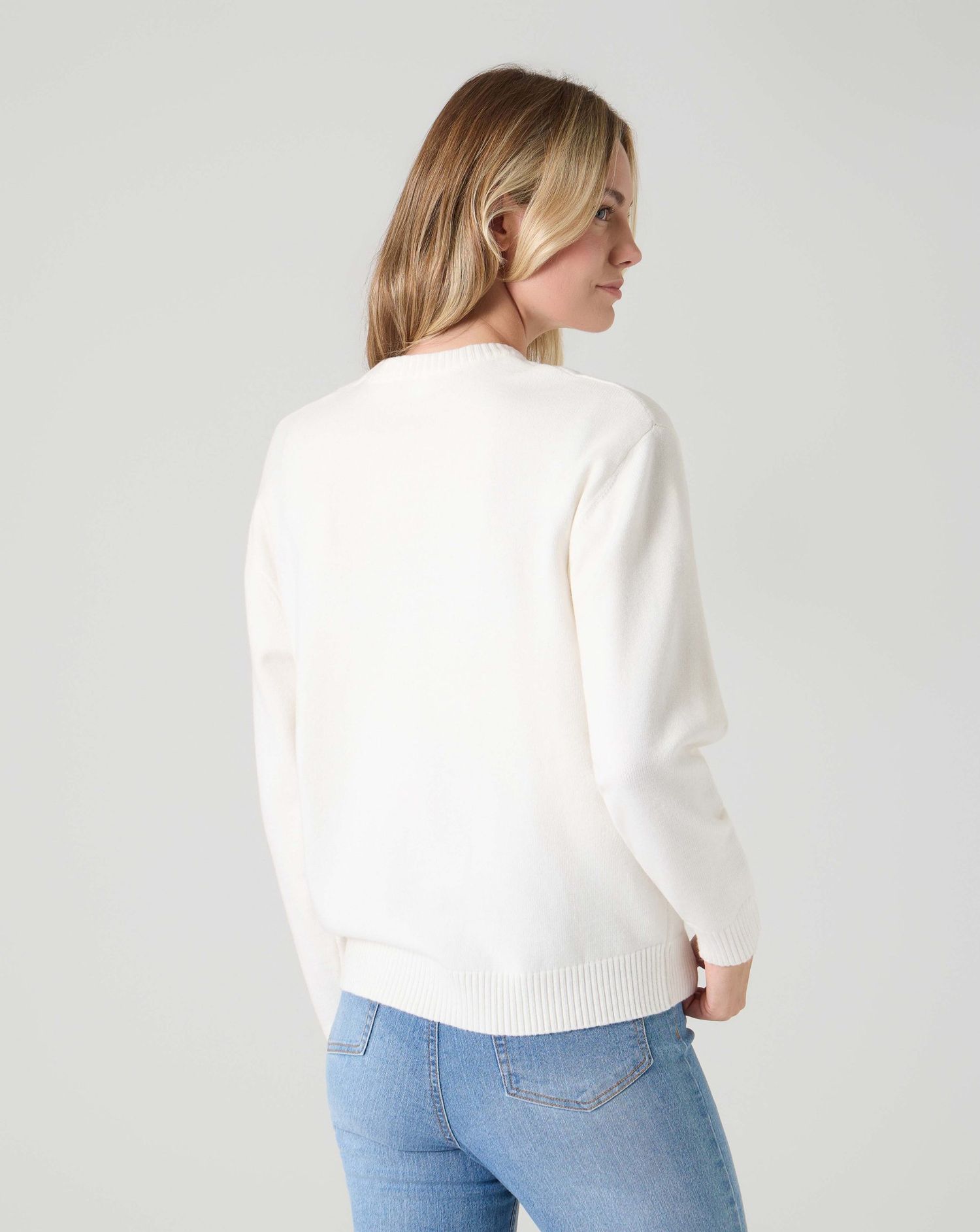 Maglione natalizio donna panna con ricami natalizi – pullover "ho ho ho"